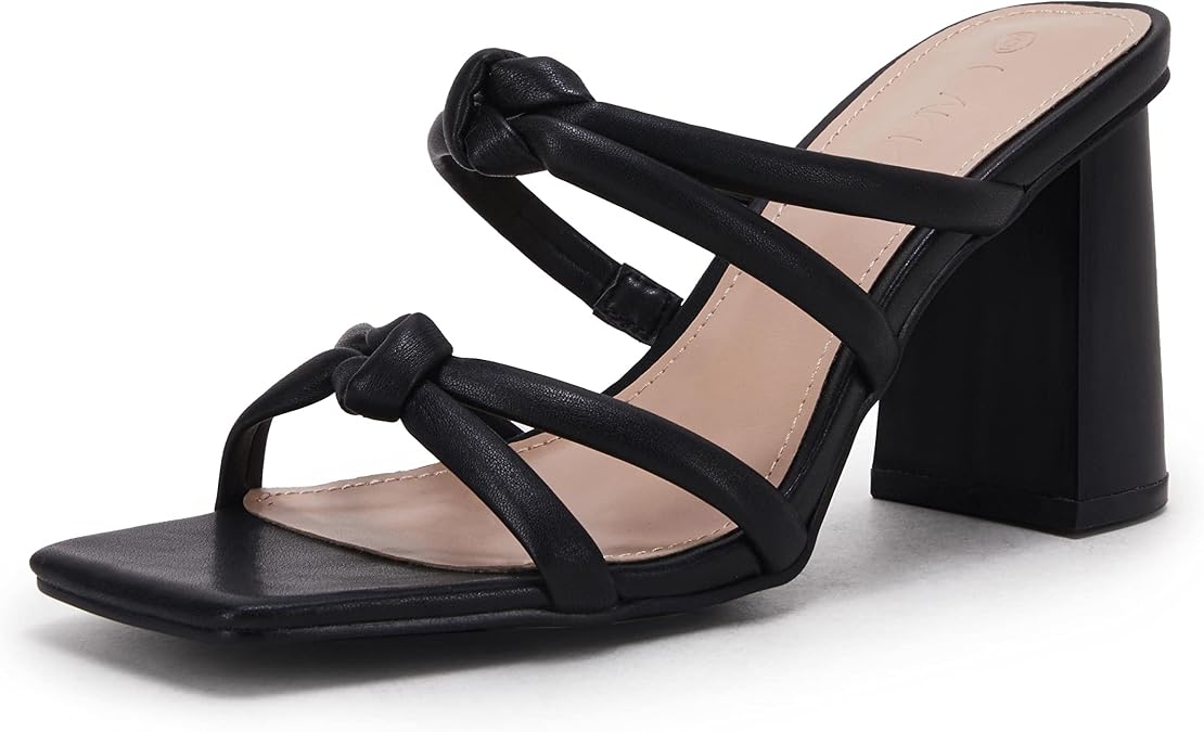 LAICIGO Womens Chunky Block Heels Sandals Square Open Toe Slip on Slides