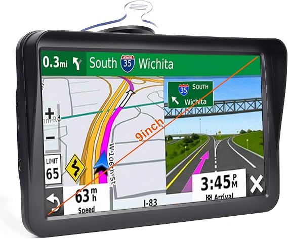 GPS Navigator for Car Truck RV, Latest 2025 Map9 inch Touch Screen Car GPS, Support Voice Turn Direction Guidance/Speed and Red Light Warning/Custom Truck Routing