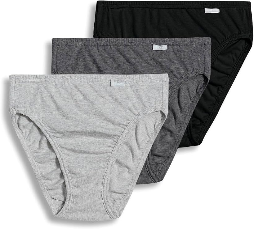 Jockey Women's Underwear Elance French Cut - 3 Pack Underwear Women Pack, 100% Cotton, Grey Heather/Charcoal Heather/Black, 7