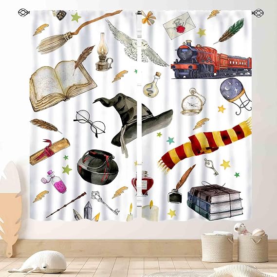 Magical Wizard Curtains, Magic Witch Mysterious Gothic Spooky Horror Book Hat Owl Kids Boys Girls Window Drapery Treatments for Bedroom Living Room Kitchen Bathroom, 42"x45" Inch
