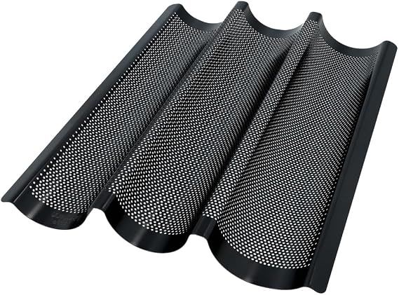 Birkmann, Bread Buddies, Baguette Tray, Perforated Baguette Mould Made of Carbon Steel for 3 Baguettes with Non-Stick Coating and Recipe Idea, 331006