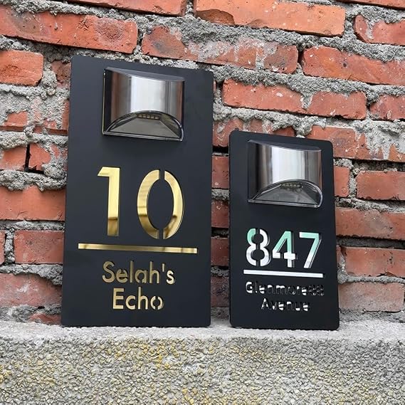 Personalized External House Numbers Solar Light 3D Cutting Acrylic Solar Light Plaque Modern Address Street Name Door Plates (15 * 29CM)