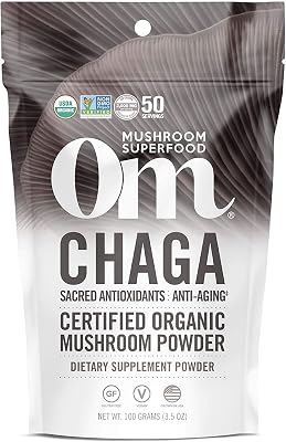 Om Mushroom Superfood Chaga Organic Mushroom Powder, 3.5 Ounce, 50 Servings, US Grown, Sacred Antioxidants & Immune Support, Superfood Mushroom Supplement