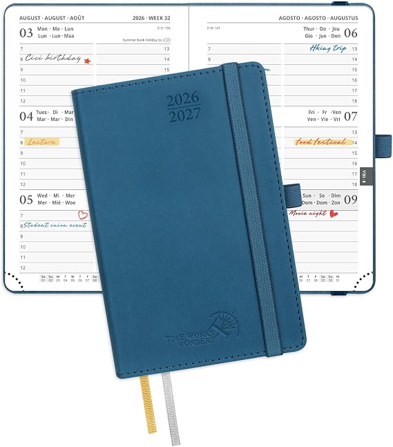 POPRUN 2026-2027 A6 Academic Pocket Diary Week to View Small Soft Cover