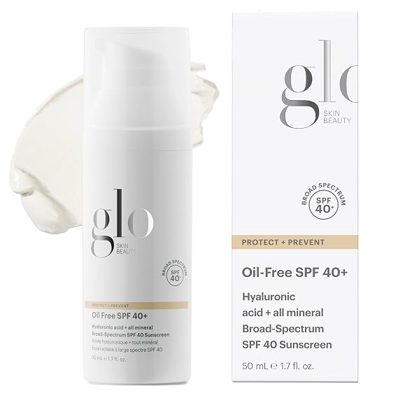 Glo Skin Beauty Oil-Free Mineral Sunscreen SPF 40 Face Moisturizer 1.7 oz | Zinc oxide broad spectrum SPF 40, hyaluronic acid hydration, lightweight, all skin types, ideal for oily skin