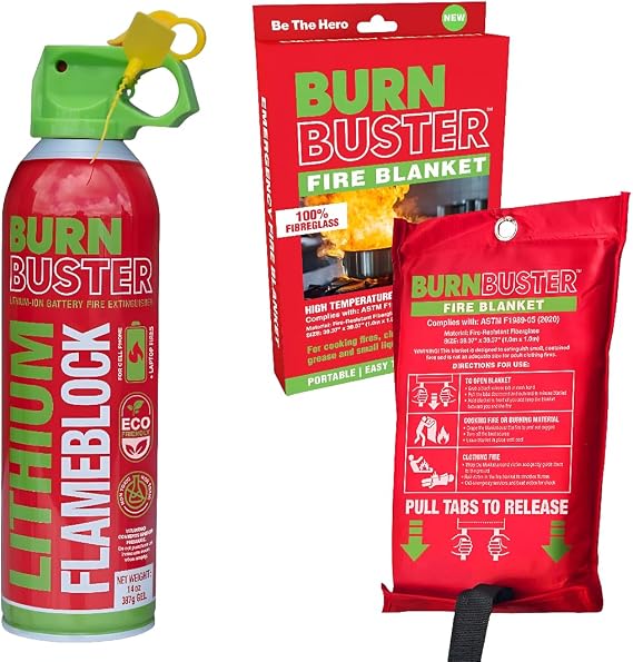 Lithium-Ion Fire Suppression Gel and Emergency Fire Blanket for Home, Kitchen, Grill, Camping, Car & More - Emergency Fire Kit Bundle