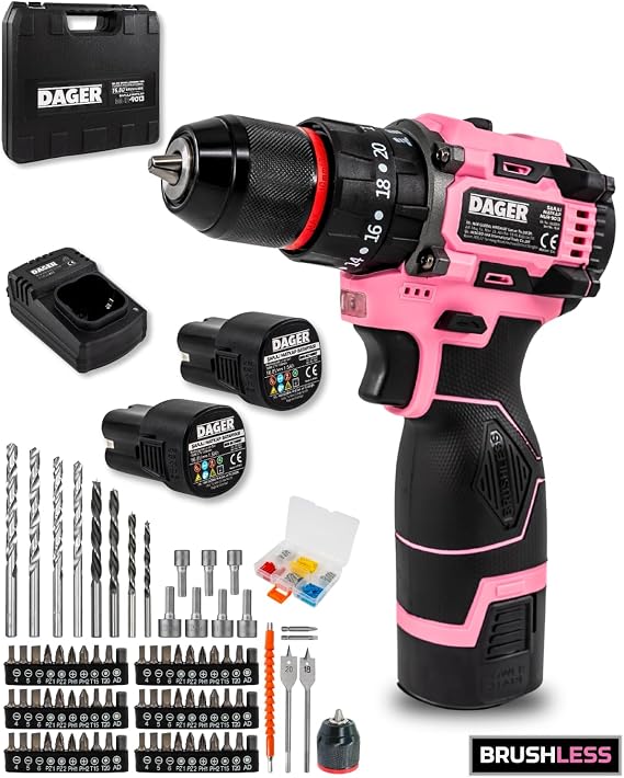 Dager NOVA 16.8V Kömürsüz Darbeli Şarjlı Matkap Vidalama Seti | 60Nm | Çift Akü + 85 Parça Aksesuar + Hızlı Şarj | Pembe