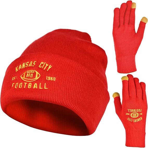 Vintage Classic Skull Cap Embroidery Beanie Fasion Hat Cuffed Winter Hat Knit  with Warm Gloves Gifts for Men Women Fans