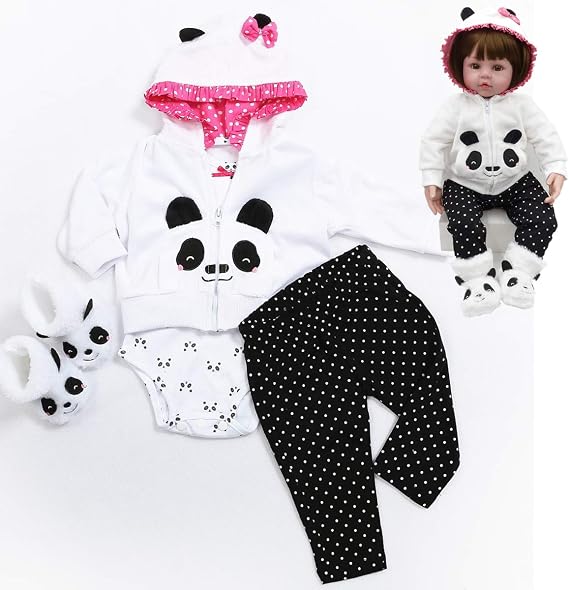 Reborn Baby Girl Dolls Clothes 18 inch Panda Outfits Accesories for 17-19 inch Reborns Doll Newborn Baby Girl Matching Clothing