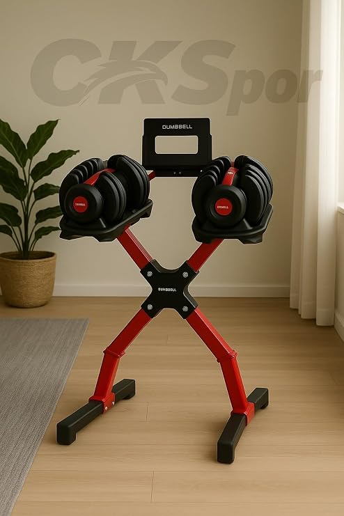 Ayarlanabilir Dambıl ve Stand Seti, 2 x 24 Kg, Kırmızı