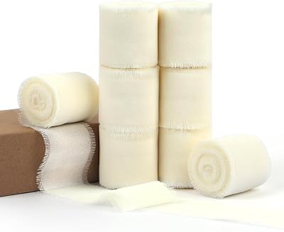 1-12 x 8 Rolls Cream White Chiffon Ribbon, 44 Yds Handmade Frayed Fringe Ribbons for Gift Wrapping, Flower Bouquet, Gift Wrapping, Wedding Invitations, DIY Crafts, Home Decor8 x 5.5 Yd