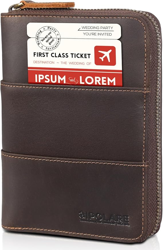 Polare Leather Travel Passport Wallet RFID Blocking Document Organizer Case