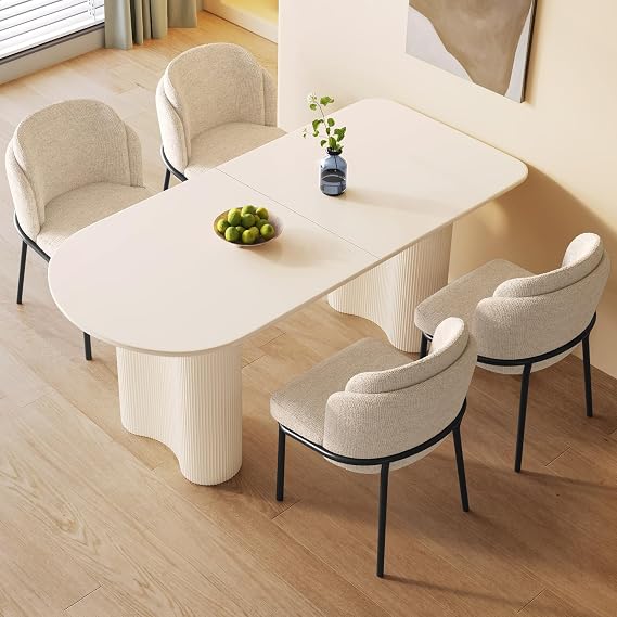 Miuuod 62" Dining Table Set for 4 Cream White Kitchen Table with 4 Chairs Upholstered Seat Dining Room Furniture Modern Space Saving Rectangular Table Easy Assembly