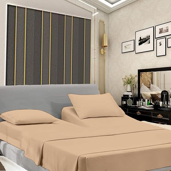 Split Head Sheets for Adjustable Bed 800 Thread Count Sheets Set - Sateen Weave Cool Breathable & Soft Cal. King/30 Top Split Beige Solid 16 Inch Deep Pocket Bed Sheet