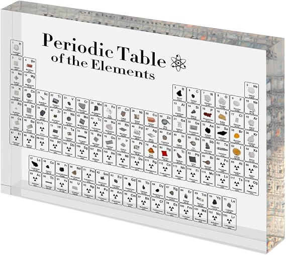Periodic Table with Real Elements Inside - 83 Kinds of Real Elements & Acrylic Display Stand, for Science Lovers, Students Chemistry Chart Tools, Gifts and Crafts Decoration (6.7" x 4.8")