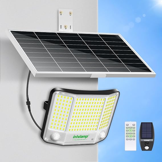 intelamp 20000mAh 4000LM Solar Security Lights Outdoor with Dual Sensors | Solar Flood Lights Waterproof with 5M Cable Linkage Motion Solar Lights for Yard Garage Garden Patio [Energy Class A]