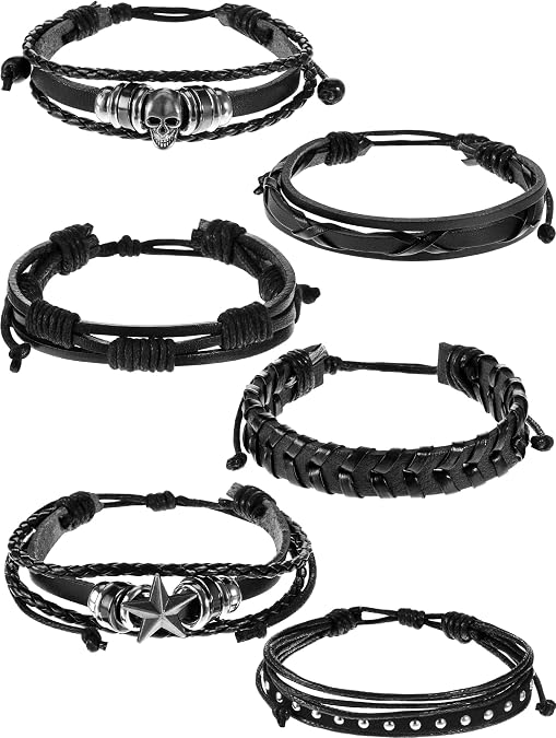 Hicarer 6 Pcs Spiked Studded Punk Leather Bracelets Cuff