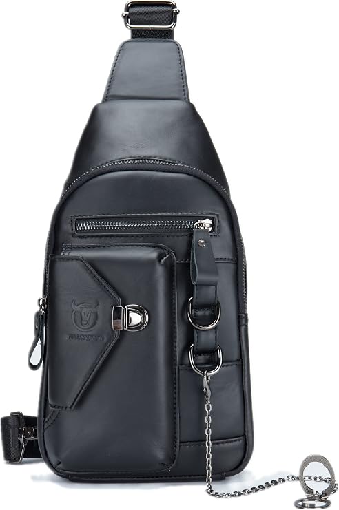 BULLCAPTAIN Genuine Leather Crossbody Sling Bag for Men XB-520 (Black)