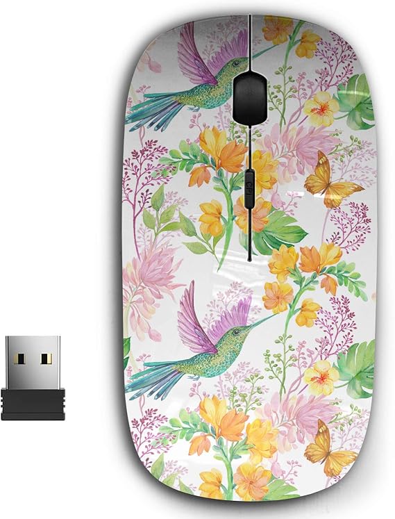 2.4G Ergonomic Portable USB Wireless Mouse for PC, Laptop, Computer, Notebook with Nano Receiver (Floral Bird Hummingbird)