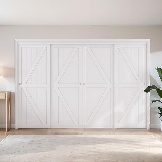 96" 80" Double 80'' MDF K Shaped Paneled Wood Sliding Closet Door with Hardware Kit