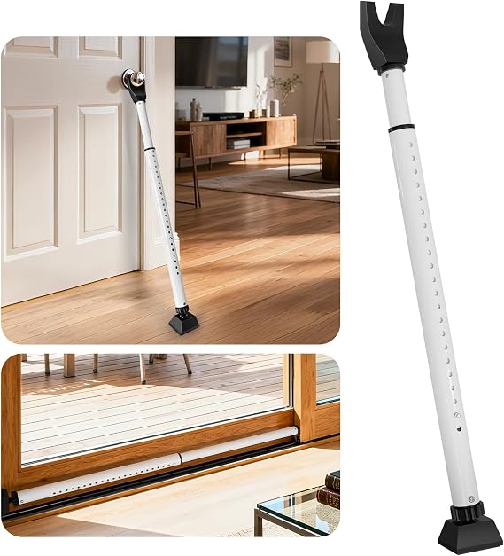 Adjustable Sliding Door Security Bar, 25-45 Inch, White