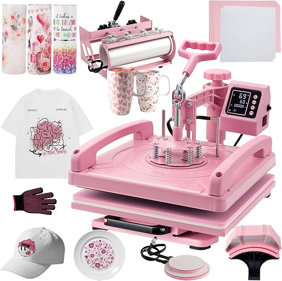 Hitgrand Heat Press 15x15 inch, Heat Press Machine for T-Shirts, 5 in 1 Heat Press Machine with 30 OZ Tumbler Press, Combo Tumbler Heat Press Sublimation for Hat Cap Mug Plate