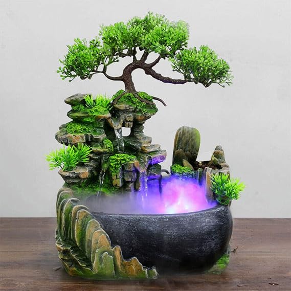 Desktop Water Fountain Indoor Decoration Fountain Ornament Fengshui - with LED Light for Home Office Bedroom RelaxationSoothing Relaxation, Zen Meditation Ambient Office Home