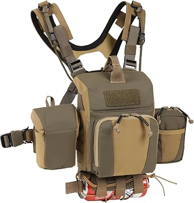 Binocular Harness Case Bino Chest Pack with Magnetic Closure and MOLLE System Water-repellent for Hunting Combination, Green