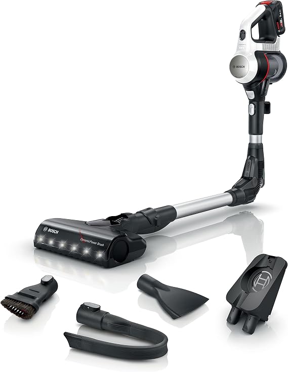 Bosch Elektrikli süpürge Unlimited 7, pil 3,0 Ah, esnek hortum, düşük ağırlık, aksesuar, LED aydınlatma, beyaz, BBS711W, 0,3 litre, 82 desibel