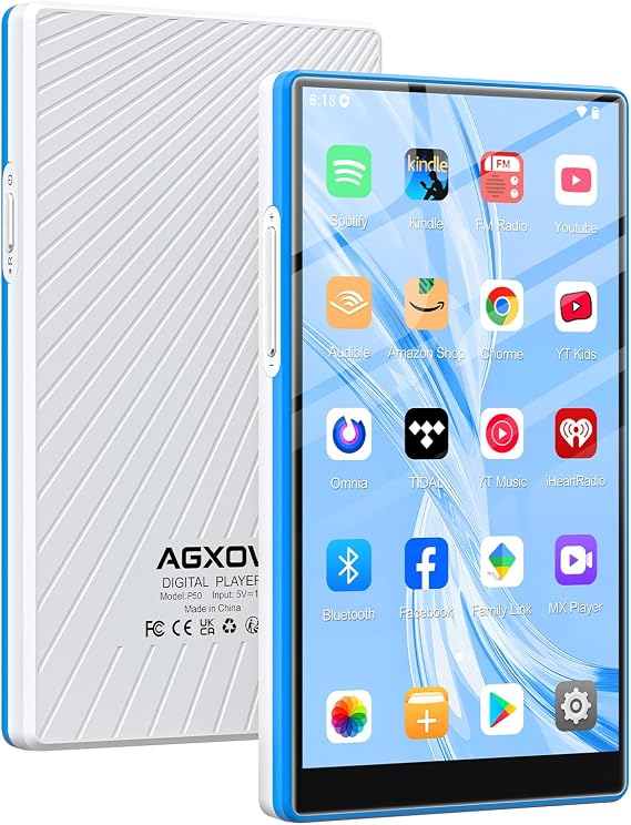 96GB MP3 Player with Bluetooth and WiFi, Android Spotify Music Player for Pandora, Amazon Music, Audible. 5" Touchscreen, Speaker, Supports Play Store,Up to 512GB