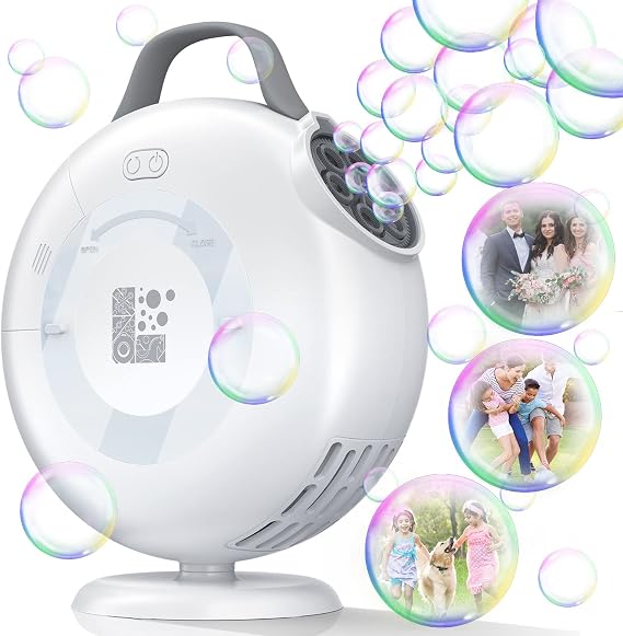 Automatic Bubble Machine 8000+ Bubbles/Min with 90/200 Oscillation, Large 600ml Tank for 3H Continuous, 3Way Powered (AC/Battery/USB), Perfect for Parties, Birthdays, Gatherings White Gray