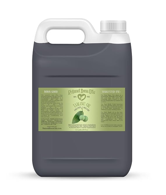 Natural Born Oils Tamanu Oil, 1 Gallon, Organic, Cold-Pressed, Carrier Oil, Nutrient-Rich, Excellent for Radiant Skin, Lustrous Hair