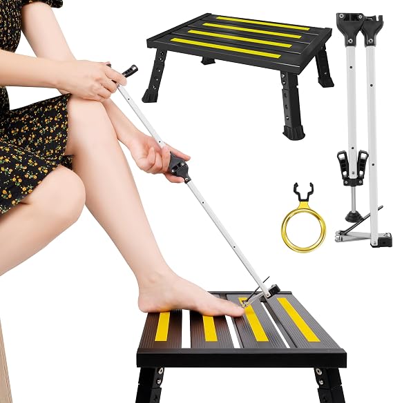 Adjustable Height Aluminum RV Step,Stable Foldable Platform Step Stool & Long Handled Toenail Clippers,Easy Reach Pedicure Auxiliary Tools