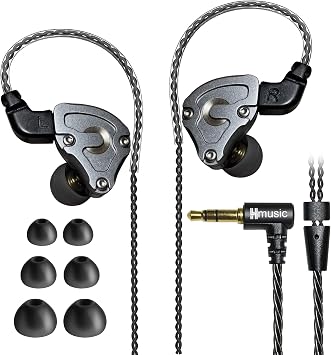 Hmusic IEM Headphones, HiFi Stereo Wired Earphones, Hi-res Lossless Hybrid DD+BA Drivers in-Ear Earphone, Noise Isolating High Resolution Wired Earbuds with 0.78mm 2Pin Detachable Cable Without Mic
