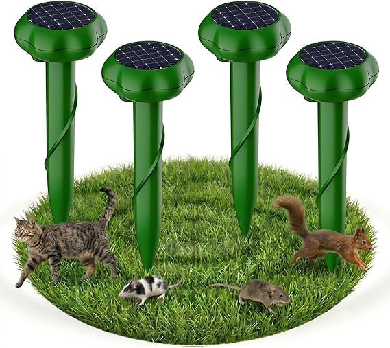 Solar Mole Repellent,4 Pack Ultrasonic Solar Power Animals Repeller,Mole Stopper Scare Vole for Lawn Garden & Yard Home -Groundhog Repeller Snake Rodent Gopher Chaser Pest Odstraszacz