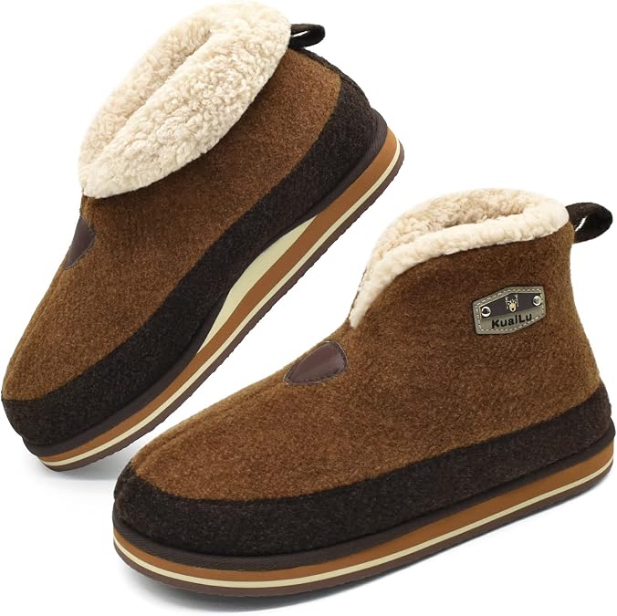 KuaiLu Mens Slippers Booties With Plush Lining Winter Warm House Shoes