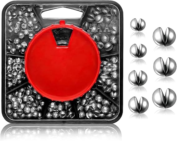 179PCS Assorted Fishing Weights, 7 Compartment Split Shot Carp Fishing Accessories Dispenser, Soft Metal Alloy Lead Shot & Carp Weights for Anglers, Premium Split Shot Fishing Weights Tackle Kit