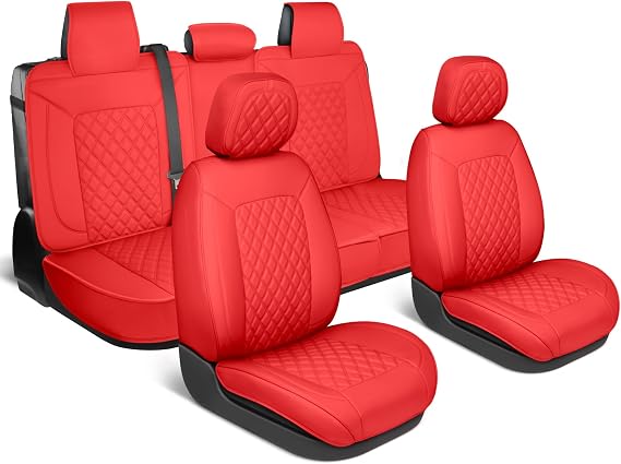 MotorBox Prestige Edition Napa Leather Seat Covers Full Set Red Car Seat Covers Front Seats and Back Car Seat Protector, Waterproof and Universal Fit for Most Small to Medium Autos, Trucks & SUVs