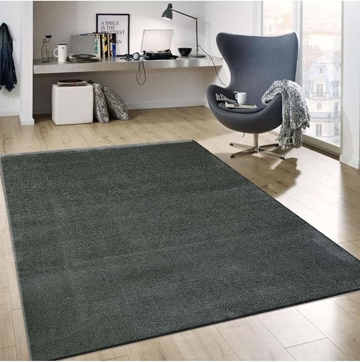 Koyu Gri Mikro Polyester Kaymaz Taban Shaggy Halı, 120 x 180
