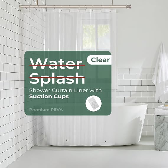 HARBOREST Clear Shower Curtain Liner with Side Suction Cups, Premium PEVA Plastic Shower Liner with 3 Magnets, Waterproof Bathroom Curtain, 72 x 84, Clear