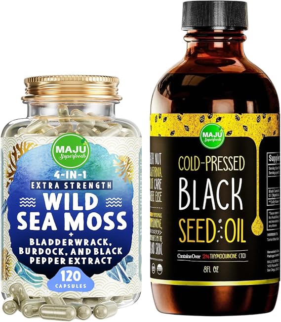 Maju Superfoods Sea Moss Capsules and Black Seed Oil Bundle