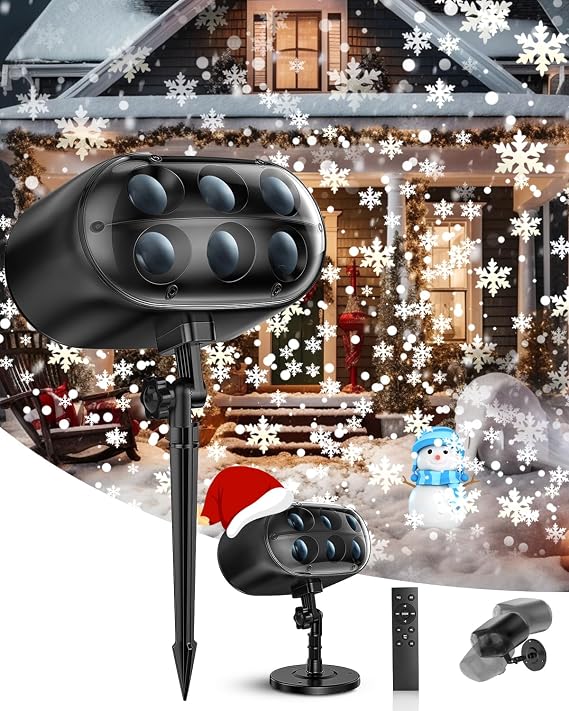 Christmas Snowflake Projector Lights, Snow Falling LED Light with Remote, Adjustable Dynamic Snow Light Show Projector, Outdoor IP65 Waterproof for Xmas Holiday Wedding Party Garden Patio Decor [Energy Class A++]