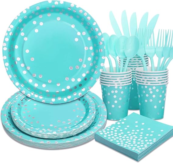 Teal Party Decorations, 168Pcs Teal Plates and Napkins Party Supplies, Birthday Plates Serves 24, Birthday Decorations for Women, Turquoise Sweet 16, Easter Graduation Mothers Day
