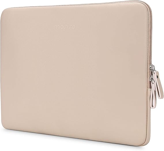 MOSISO Laptop Sleeve Bag 13.3 inch PU Leather Padded Bag Waterproof Case | Compatible with MacBook Air/Pro, 13-13.3 inch Notebook, Compatible with MacBook Pro 14 2026-2021 M5 M4 M3 M2 M1, Apricot