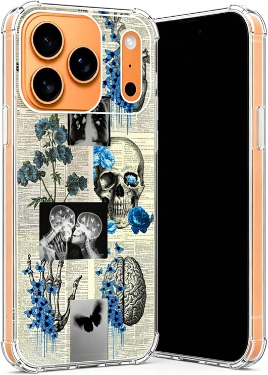スカルバタフライアートケース iPhone 17 Pro Max対応 ビンテージ美的スケルトンケース iPhone 17 Pro Max用