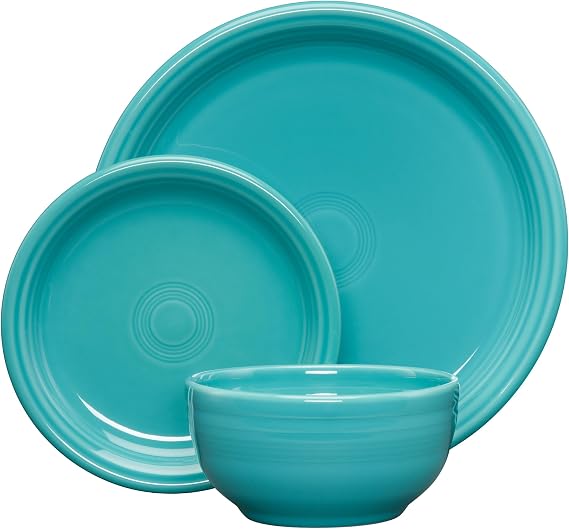 Fiesta Bistro Coupe 3-Piece Dinnerware Set Durable Ceramic, Lead-Safe, Dishwasher/Microwave/Oven Safe Made in USA Dinnerware - Turquoise