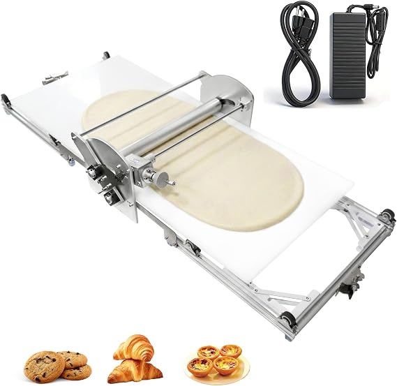 22.7" Commercial Electric Dough Sheeter Machine with Adjustable Thickness, Foldable Design, for Croissant Dough, Pizza Dough & Bakery Use Suitable for Home Bakers and Professional Bakeries