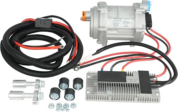 Universal 24V Automotive Electric Air Conditioner Compressor Kit, Replacement A/C Compressor with External Control Panel, with Extra Power Cord and straight Fittings (with Straight Fittings)