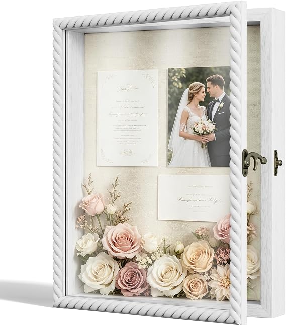 Alsonerbay 11x14 Wood Shadow Box Frame with Twist Shape Door, White