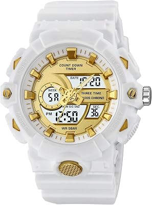 Mens Outdoor Digital Wristwatch, Triple Time Display, Countdown Timer, Stopwatch, Backlight, 1224 Hour Format, 50M Water Resistant, Rugged Sports Tactical Watch